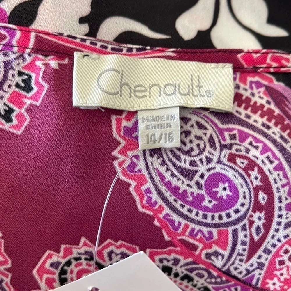 NWT Paisley Print Chennault Dressbarn Pink, Black & White Tunic Top Size 14/16 - Picture 4 of 7